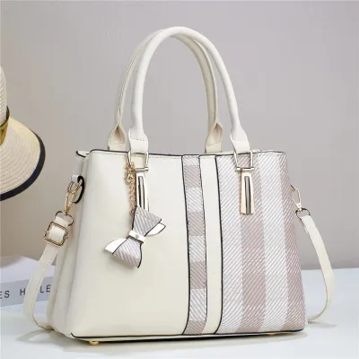 Women Fashion Stitching Contrast Color Large Capacity Bucket Handbag