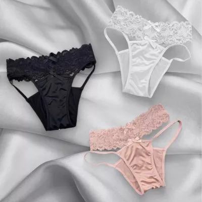 Women Fashion Sexy Solid Color Lace Low Waist Cross Hollow Breathable Panties