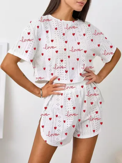 Women's Jacquard Printed Short-Sleeve T-Shirt and Loose Shorts Pajama Set