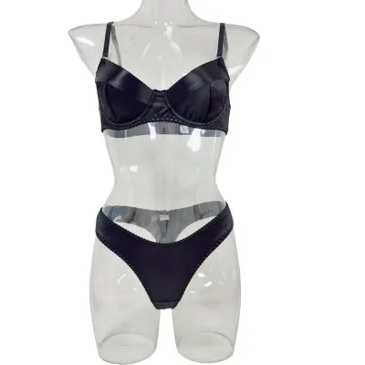 Women Satin Bra and Panties Set - Solid Color Role Play Lingerie
