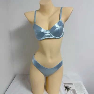 Women Satin Bra and Panties Set - Solid Color Role Play Lingerie