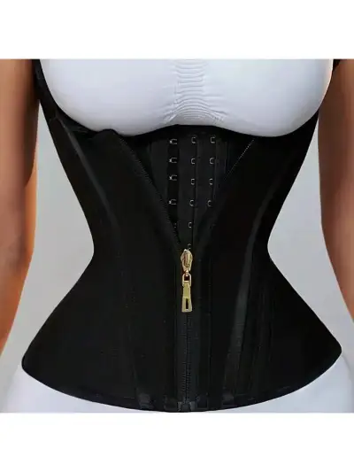 Women Fashion Solid Color Zipper Waist Tight Body-Shaping Top