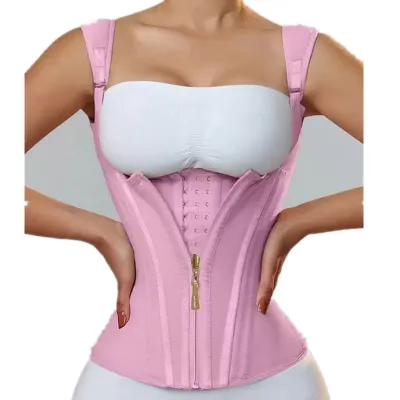 Women Fashion Solid Color Zipper Waist Tight Body-Shaping Top