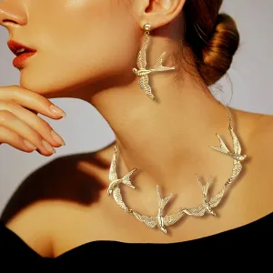 Women Fashion Creative Swallow Earrings Necklace Set