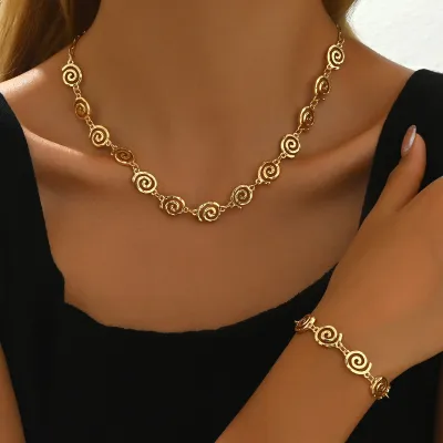 Women's Fashion Geometric Plating 18k Symbol Bracelet Necklace Set