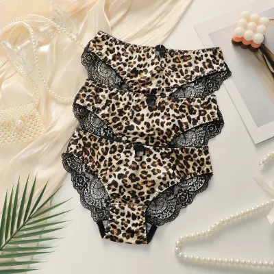 Women Fashion Sexy Leopard Print Seamless Breathable Underwear 3pcs/Pack
