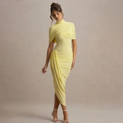Women Fashion Sexy Elegant Solid Color Sleeveless Backless Slim Fit Pleated Dress