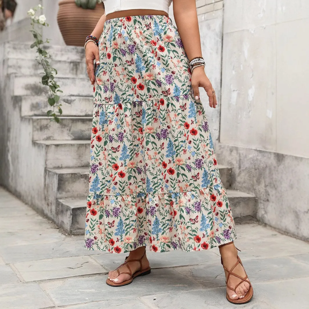 Women Plus Size Floral Printed Skirt