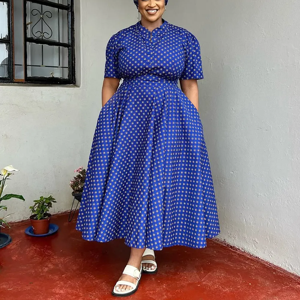 Women Plus Size Casual Polka Dot V-Neck Short-Sleeve Long Dress