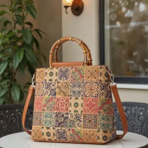 Women Fashion Retro Ethnic Style Cork Printed Large Capacity Handbag Tote Bag