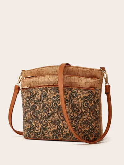 Women Fashion Retro Ethnic Printed PU Shoulder Bag