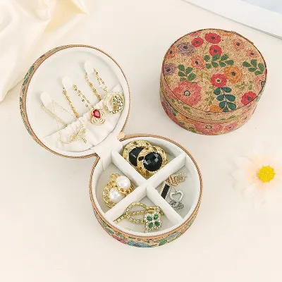Women's Retro Ethnic Cork Printed Wooden Jewelry Storage Box
