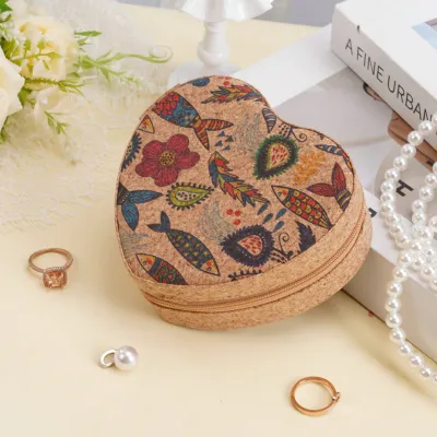 Women Fashion Ethnic Style Heart-Shaped Printed Portable Jewelry Storage Box