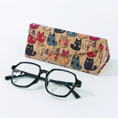 Women Retro Ethnic Style Cork Printed Foldable Sunglasses Case