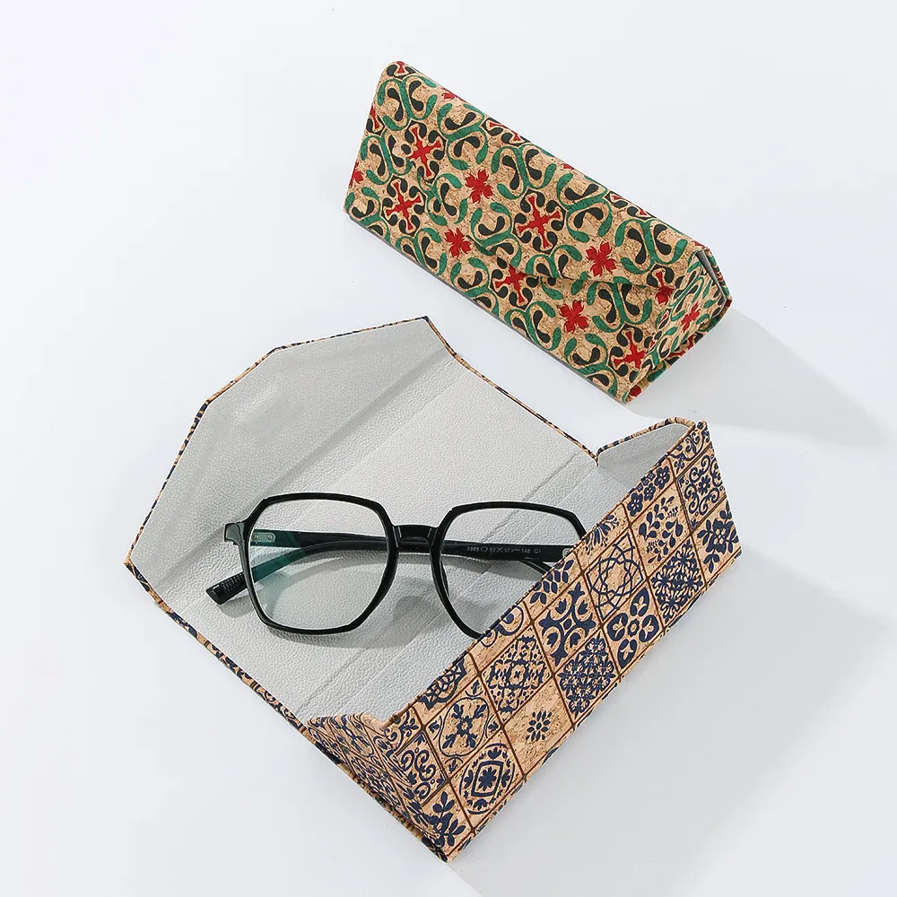 Women Retro Ethnic Style Cork Printed Foldable Sunglasses Case
