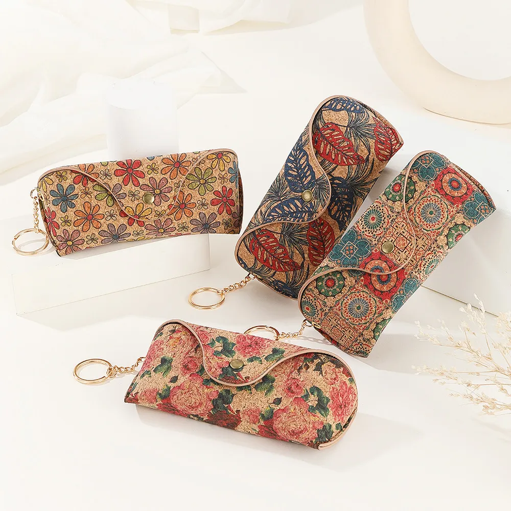 Women Fashion Ethnic Style Cork Printed Portable Sunglasses Box