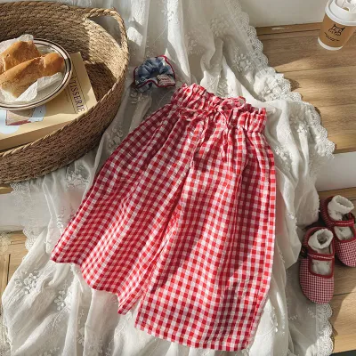 Kids Girls' Fashion Casual Plaid Straight Wide-Leg Culottes Pants