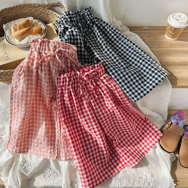 Kids Girls' Fashion Casual Plaid Straight Wide-Leg Culottes Pants