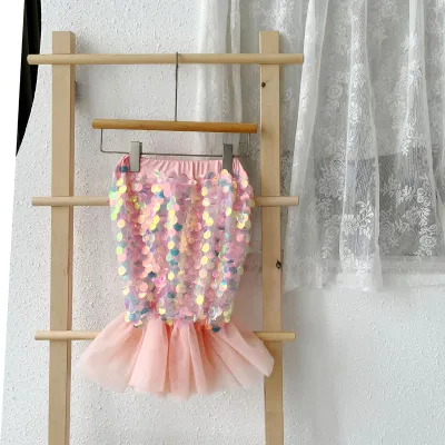 Kids Girl Fashion Cute Mermaid Fishtail Mesh Sequins Chiffon Skirt