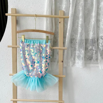 Kids Girl Fashion Cute Mermaid Fishtail Mesh Sequins Chiffon Skirt