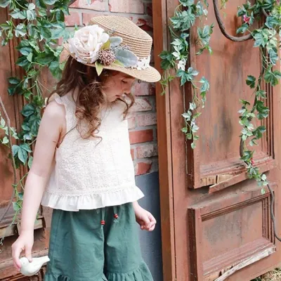 Kids Girls Fashion Solid Color Hollow Embroidered Breathable Cotton Vest Square Collar