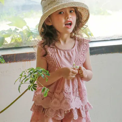 Kids Girls' Lace Vessel Sleeveless Solid Color Cotton T-Shirt
