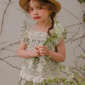 Kids Girls' Fashion Cute Printed Lace Flutter Sleeve Shirts