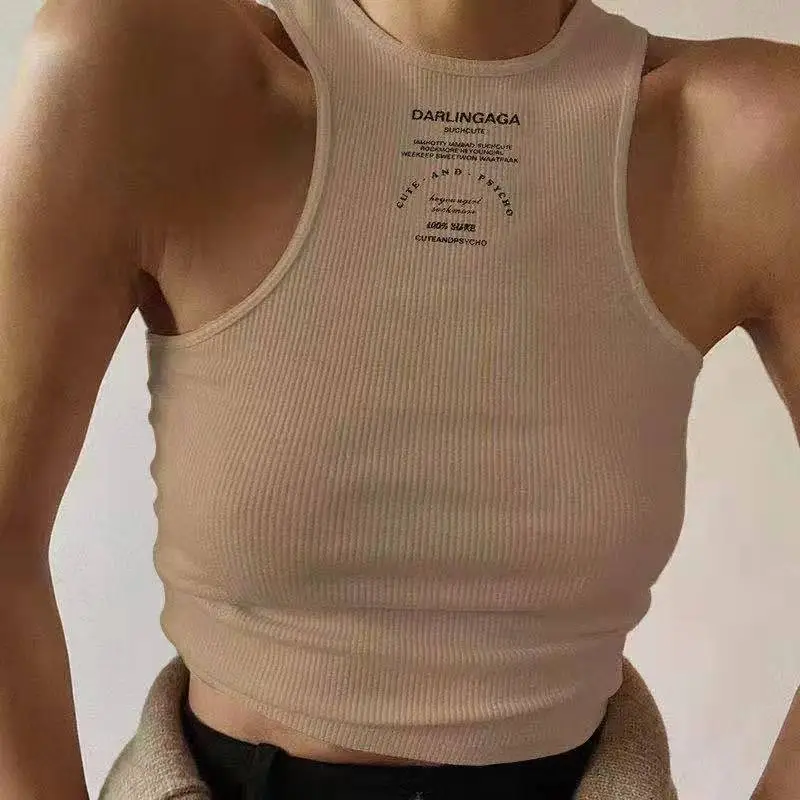 Women Sexy Letter Printed Sleeveless Slim-Fit Crop Top