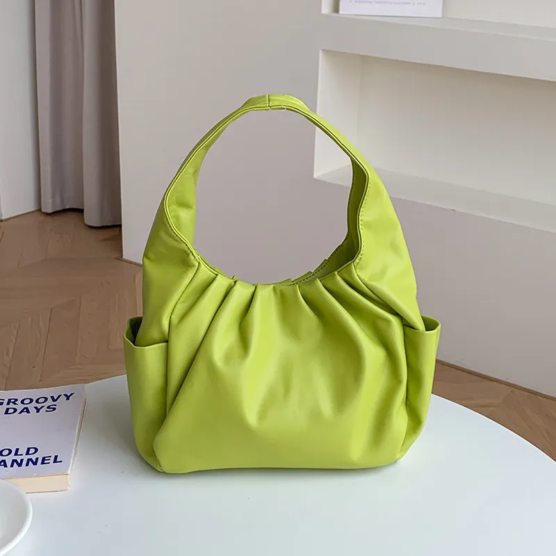Women Casual Solid Color Soft Leather Cloud Folded Handbag