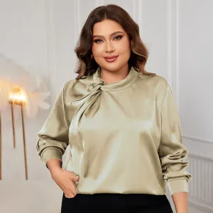Women Casual Plus Size Solid Color Long Sleeve Loose Blouse
