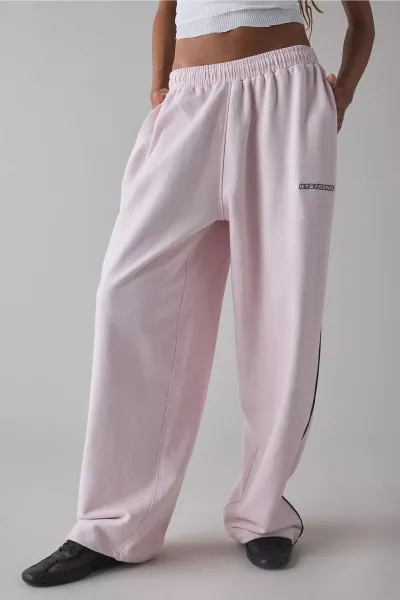 Women Casual Embroidered Straight Leg Pants with Elastic Waist