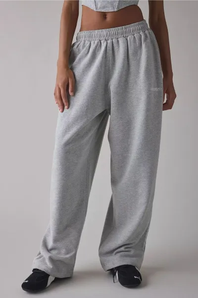 Women Casual Embroidered Straight Leg Pants with Elastic Waist