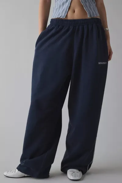 Women Casual Embroidered Straight Leg Pants with Elastic Waist