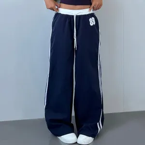 Women Fashion Casual Stripe High Waist Wide Leg Loose Pants