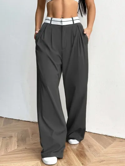 Women Casual Stitching Loose Wide Leg Pants