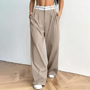 Women Casual Stitching Loose Wide Leg Pants
