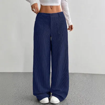 Women Casual Corduroy Wide Leg Loose Pants Low Waist