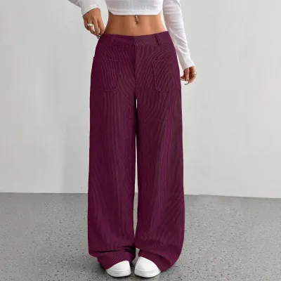 Women Casual Corduroy Wide Leg Loose Pants Low Waist