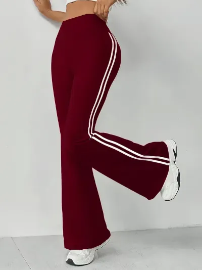 Women Casual Stripe Straight Wide Leg Pants