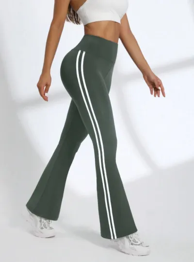 Women Casual Stripe Straight Wide Leg Pants