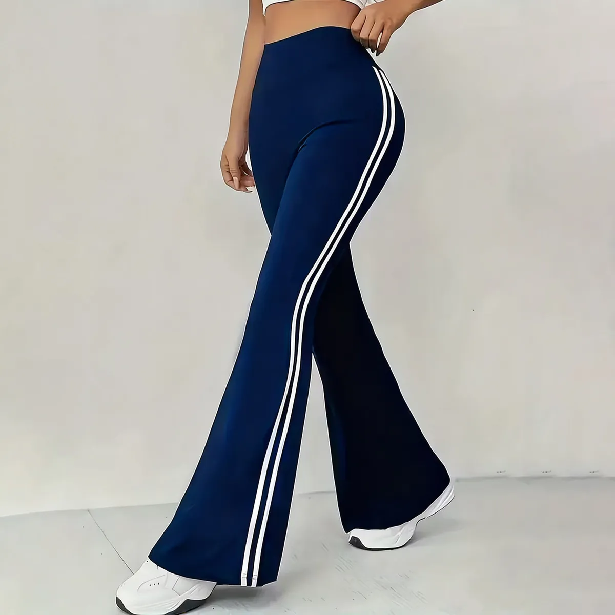 Women Casual Stripe Straight Wide Leg Pants