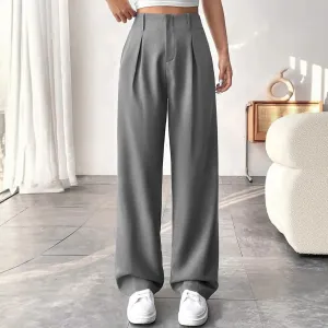 Women Casual Solid Color High Waist Wide Leg Pants