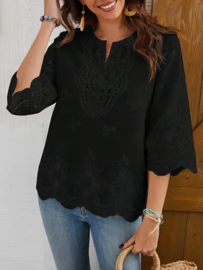 Women Casual Lace V-Neck Long-Sleeve Blouse