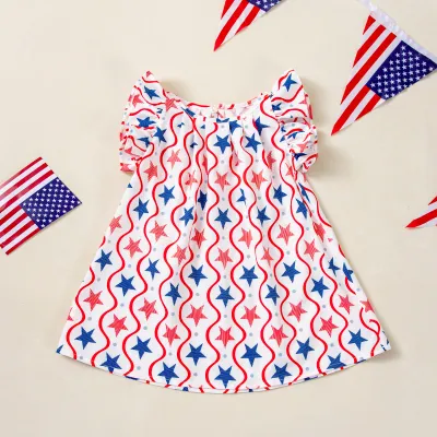 Kids Girls Independence Day Star Print Loose A-Line Sleeveless Dress