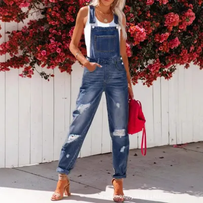 Women Casual Ripped Denim Overalls