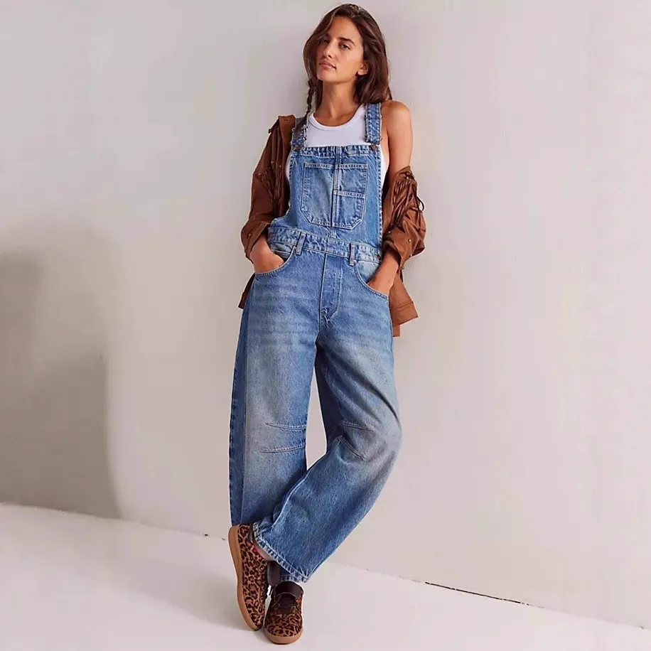 Women Casual Loose Straight Denim Suspenders Overalls