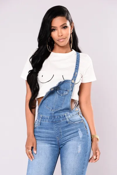 Women's Tight Ripped Denim Overalls