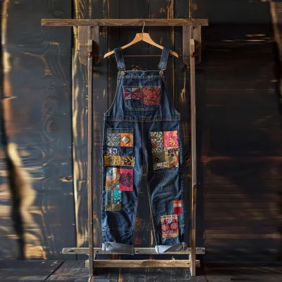 Women Casual 3d Digital Printing Loose Straight Denim Overalls