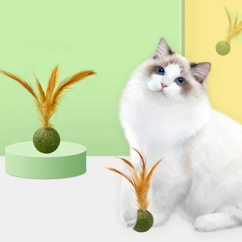Fashion Chicken Feather Catnip Ball Cat Toy with Mint Material