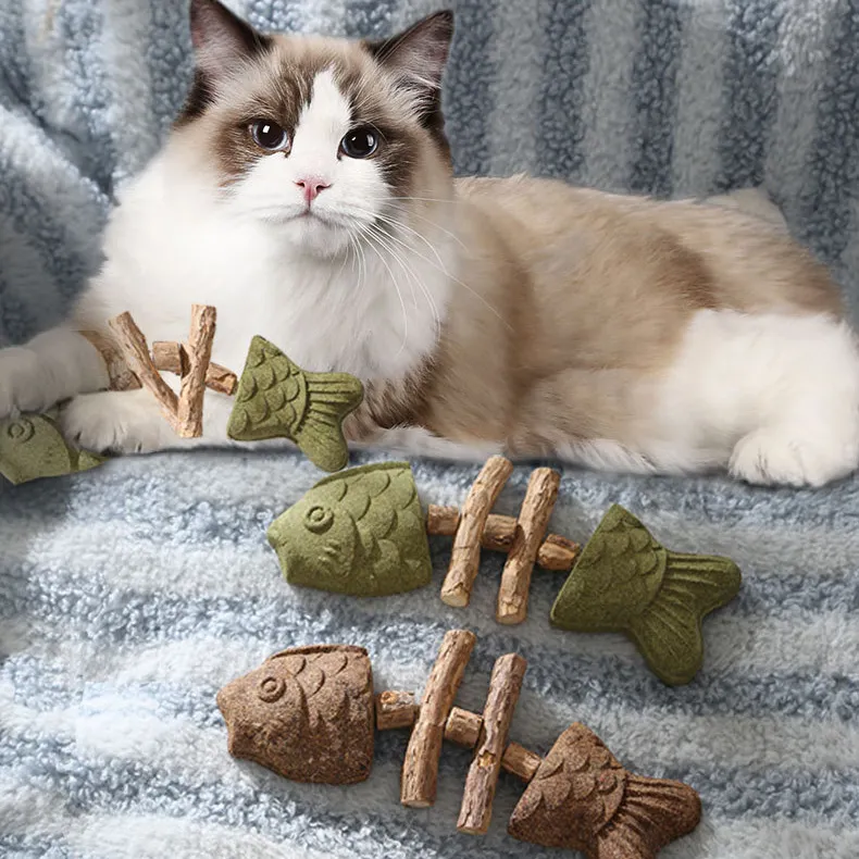 Cute Imitation Fish Catnip Teething Stick Bite-Resistant Self-Boring Cat Toy